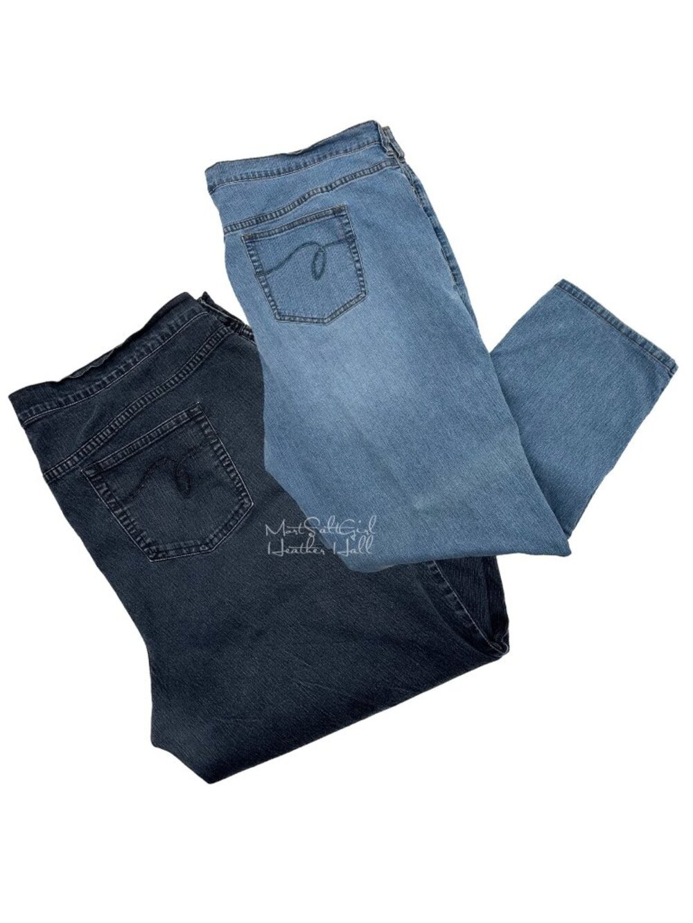 Avenue Jeans Two Pairs Light & Black Wash Denim Lite Straight Leg Size 22